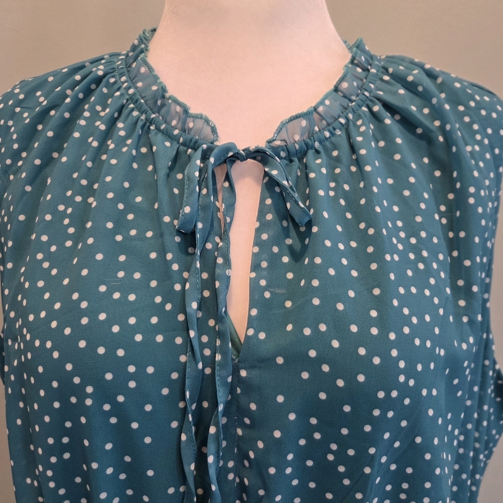 Pinup Fashion Teal Polka Dot Sleeveless Midi Dress Size 22 Ruffle - Picture 9 of 15